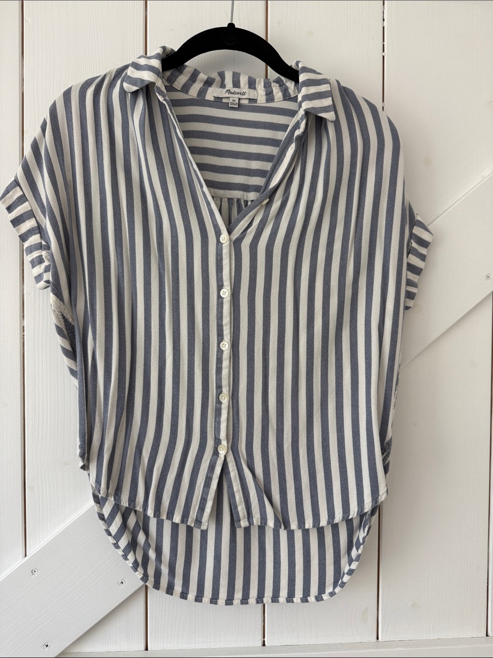 Madewell Blue and White Vertical Stripe Button-Front Blouse